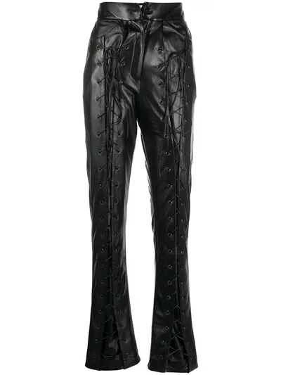 Materiel Lace-up Faux Leather Straight-leg Pants In Black