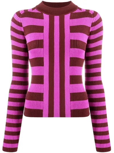 Msgm Intarsia Stripe-pattern Jumper In Purple