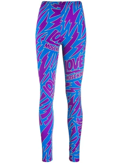 Love Moschino Lightning Bolt Leggings In Purple