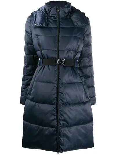 Ea7 Belted Padded Coat In Blue