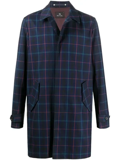 Ps By Paul Smith Checked Single-breasted Coat In Blue