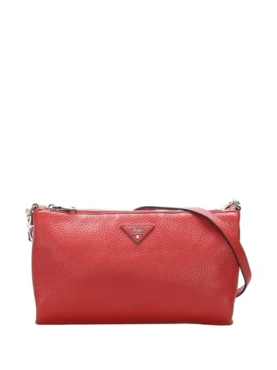 Pre-owned Prada Logo Plaque Folded Crossbody Bag In Red