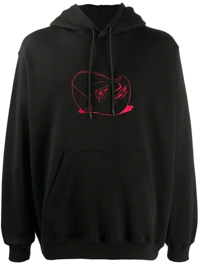 Msgm Embroidered Motif Cotton Hoodie In Black