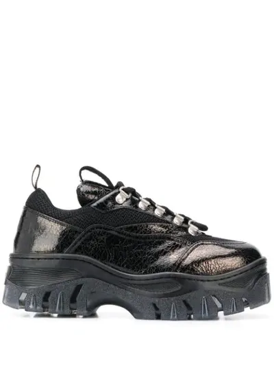 Msgm Metallic Sheen Tractor Sneakers In Black