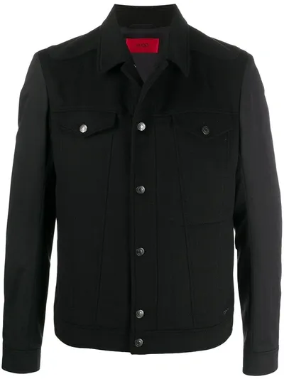 Hugo Boss Leather-effect Contrast Jacket In Black