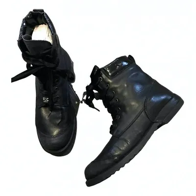 Pre-owned Sonia Rykiel Leather Lace Up Boots In Black