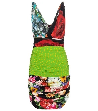 Dolce & Gabbana Short Patchwork Charmeuse And Georgette Dress In Multi