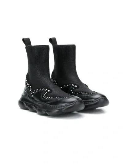 Elie Saab Junior Teen Studded Sock-style Sneakers In Black