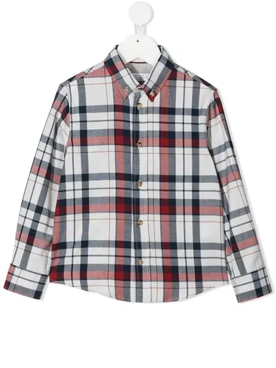 Brunello Cucinelli Kids' Plaid-print Button-down Shirt In White