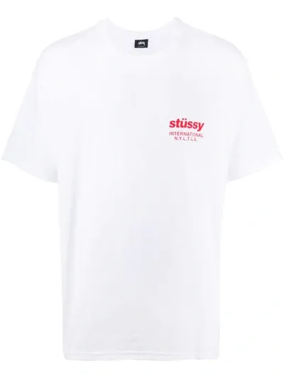 Stussy Logo Print T-shirt In White