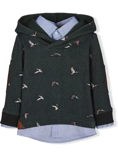 Lapin House Kids' Duck-print Layered Hoodie In Blue