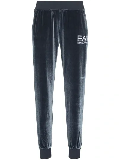 Ea7 Velour Logo Patch Track Pants In Grey