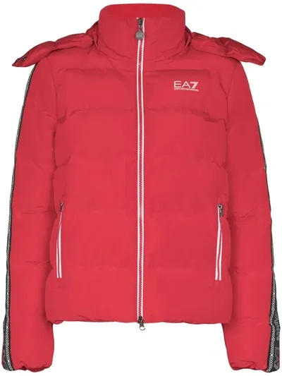 Ea7 Logo Print Padded Jacket In Red