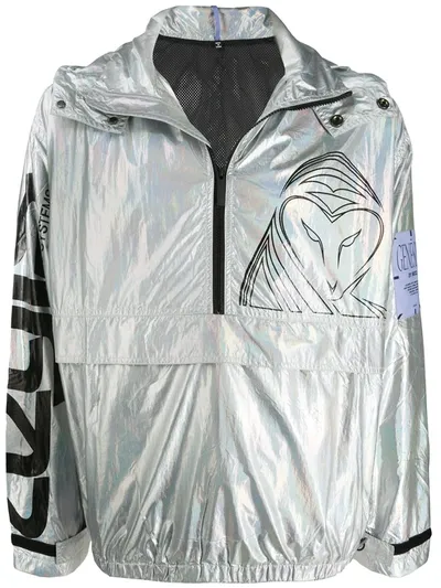 Mcq By Alexander Mcqueen Metallic Logo Print Jacket In Silver