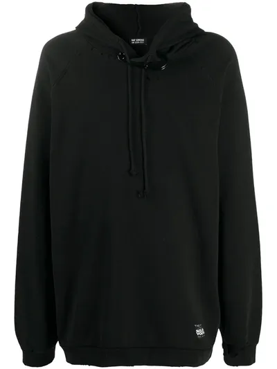 Raf Simons Safety-pin Distressed Cotton Hooded Sweatshirt In Black