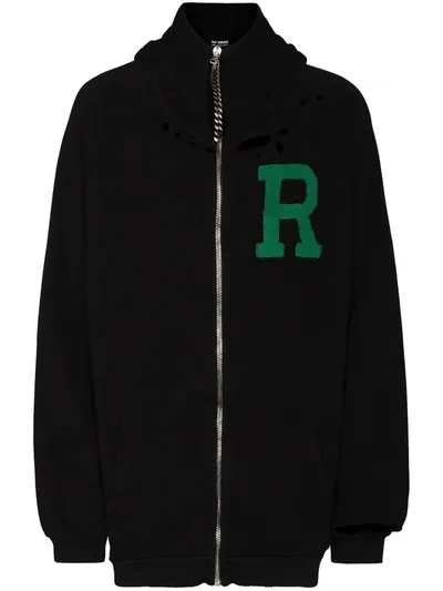 Raf Simons R-logo Zip-up Cotton-jersey Hooded Sweatshirt In Black