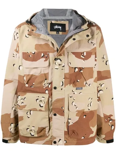 Stussy Camouflage-print Jacket In Brown