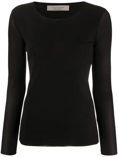 D-exterior Long Sleeve Semi-sheer Top In Black