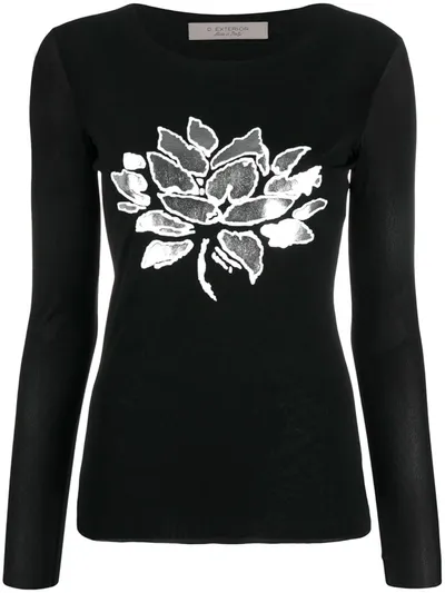 D-exterior Metallic-leaf Print Top In Black