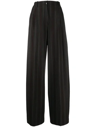 Brag-wette Striped Wide-leg Tailored Trousers In Grey