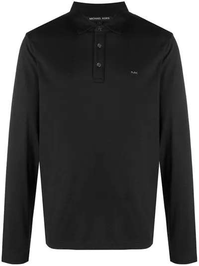 Michael Kors Button-up Long-sleeved Polo Shirt In Black