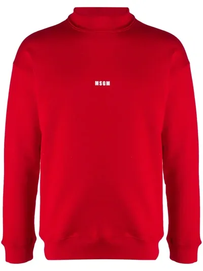 Msgm Logo-print Roll-neck Sweatshirt In Red