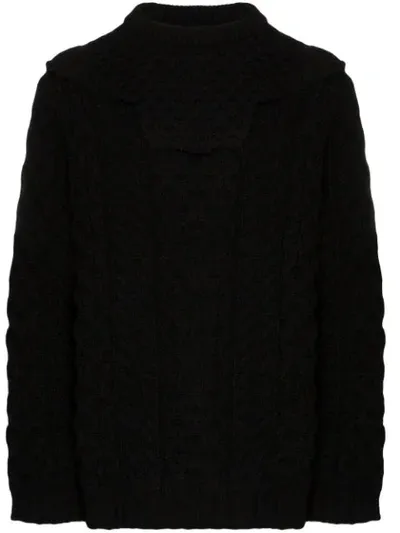 Raf Simons Detachable-panel Honeycomb-knit Wool Sweater In Black