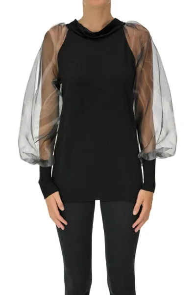 D-exterior Taffetà Sleeves Top In Black