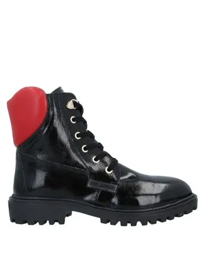 Love Moschino Patent-leather Lace Up Boots In Black