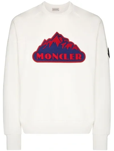 Moncler Mountain Logo Embroidered Sweatshirt In White