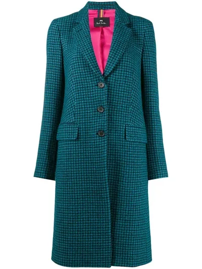 Ps By Paul Smith Checked Single Breasted Coat In Green