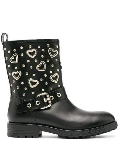 Love Moschino Heart Plaque Ankle Boots In Black