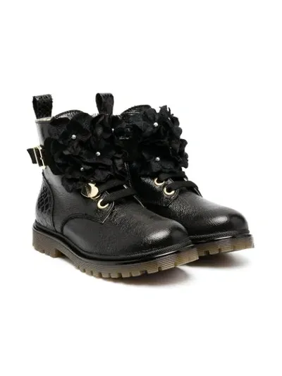 Monnalisa Kids' Lace-up Goatskin Boots In Black