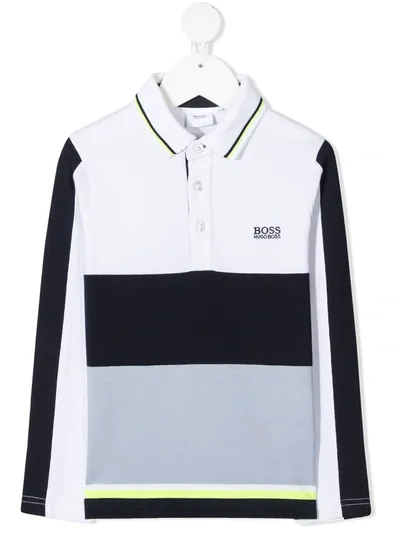 Hugo Boss Kids' Long-sleeved Colour Block Polo Shirt In Blue