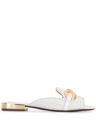 Schutz Snake-detail Flat Sandals In White