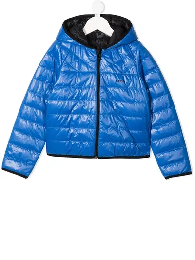 Hugo Boss Kids' Logo-print Reversible Puffer Jacket In Blue