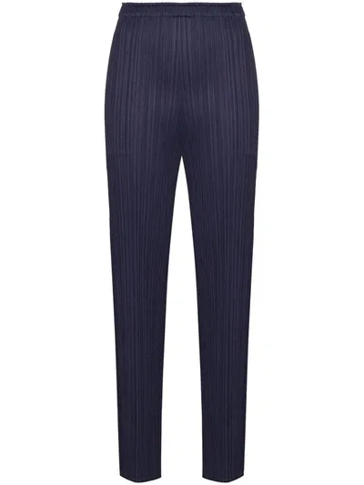 Issey Miyake Pleated Straight Leg Trousers In Blue