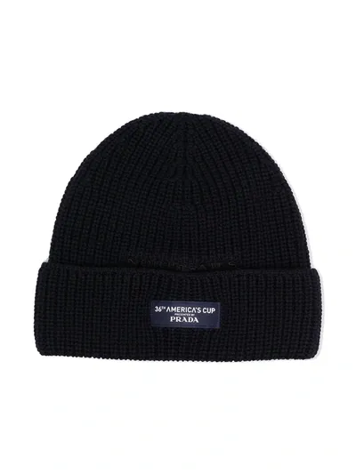 North Sails X Prada Kids Knitted Beanie In Blue