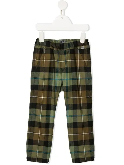 Il Gufo Kids' Checked Straight Trousers In Green