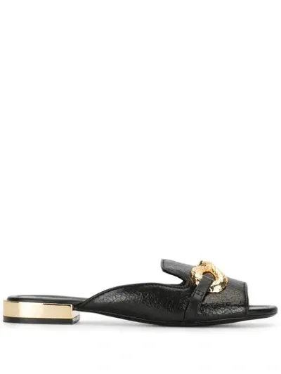 Schutz Snake Detail Flat Sandals In Black