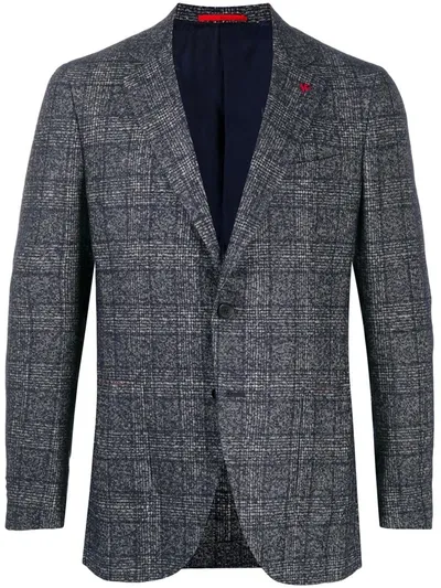 Isaia Lapel-pin Plaid Blazer In Blue