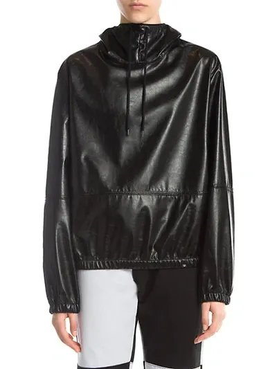 Msgm Faux Leather Hoodie In Black