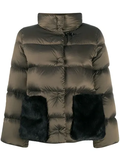 Fay Faux-fur Pockets Down Jacket In Green