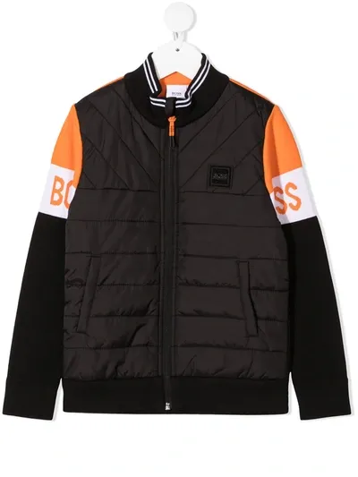 Hugo Boss Kids' Quilted Contrast Sleeves Jacket In Black