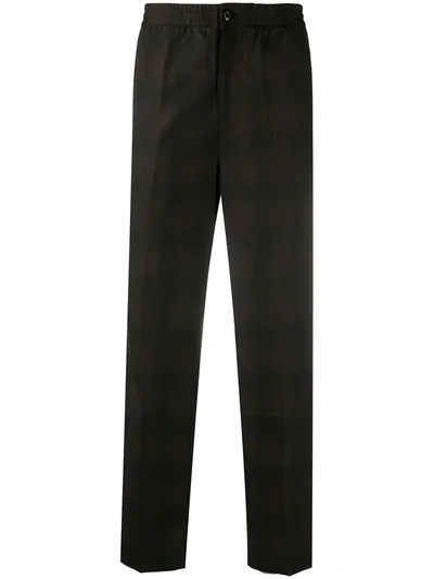 Stussy Faded Plaid Print Trousers In Brown