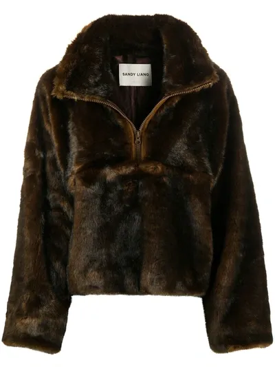 Sandy Liang Faux-fur Zipped Jacket In Brown