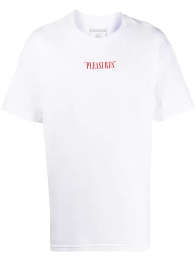 Pleasures Logo Slogan Print T-shirt In White