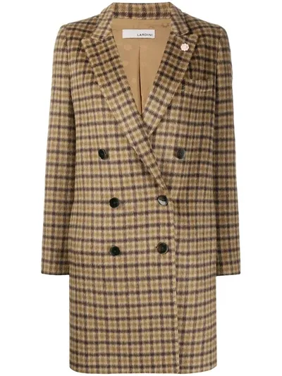 Lardini Double Breasted Check Coat In Brown