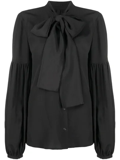 Luisa Cerano Puff-sleeve Pussybow Blouse In Black