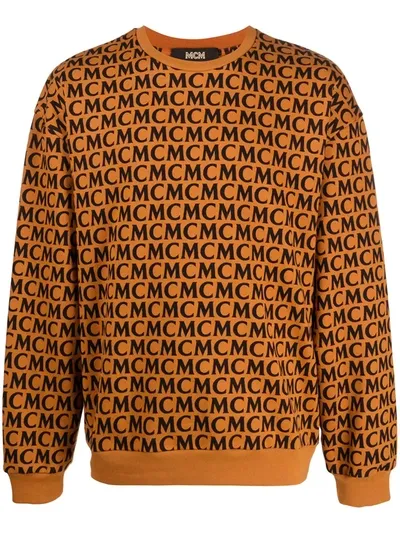 Mcm Logo Print Crew Neck Sweatshirt In Brown